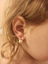 JIOFREE-pendientes con Clip de estilo coreano para mujer, sin perforaciones, Perla colgante de imitación, lazo rosa y blanco, pendientes sin perforaciones