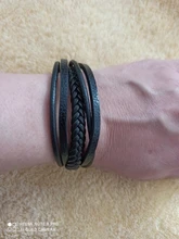 ZOSHI-pulsera trenzada de cuero genuino para hombre, brazalete hecho a mano de varias capas, de acero inoxidable, para regalo