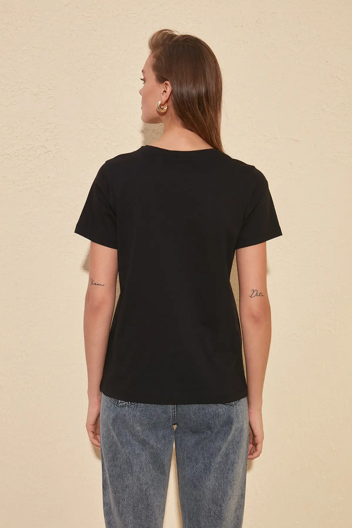 Trendyol Women 100% Cotton Single Jersey Radsport-Ausschnitt Basic Strick-T-Shirts Active Wear New In Women Clothing cb5feb1b7314637725a2e7: Black|White