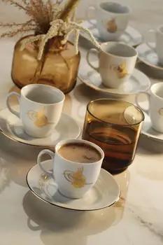 

Kütahya Porselen Ottoman Tugra Turkish coffee set 6 pieces beautiful pattern traditional Turkish palace motifs,nice to feel