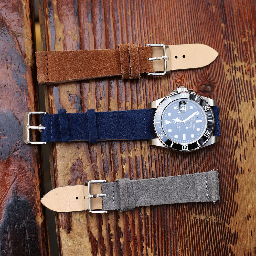 Onthelevel Handmade Suede Watch Strap Band Double Layer 18mm 20mm 22mm 24mm Black Brown Coffee Gray Color Watchband | Наручные часы