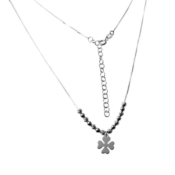 

Choker 925 Sterling silver m Venetian chain 40cm. Center smooth balls carved Clover smooth hanging