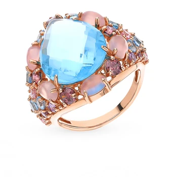 

Gold ring with rhodolite, quartz and cubic zirconia sunlight sample 585