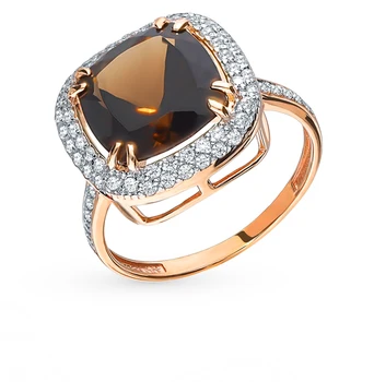 

Gold ring with раухтопазами and cubic zirconia sunlight