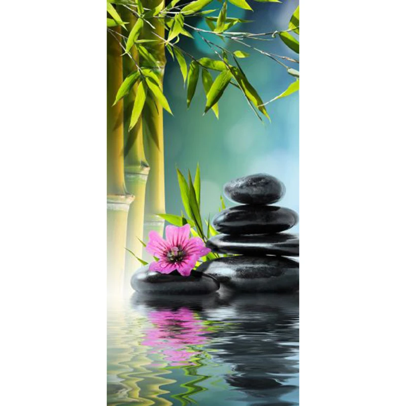Bamboo-And-Black-Stones-In-Water-Picture-Wall-Murals-Wall-Stickers-Door-Sticker-Wallpaper-Decals-Home