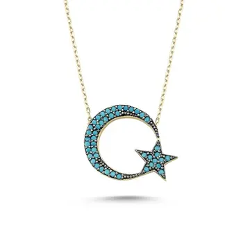 

Angemiel 925 Silver Zircon Stone Moon Star Necklace-Rose Gold Plated