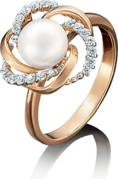 

Yuz platinum ring flower with pearls and cubic zirconia Red Gold