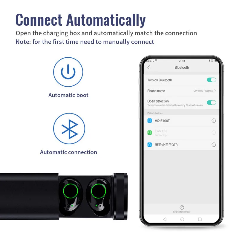 30 шт. X23 Bluetooth наушники TWS двойная ручка 5,0 мини спортивный ремень зарядка отсек в уши водонепроницаемые наушники
