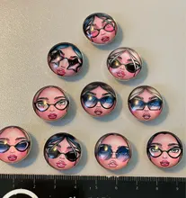 Botones a presión de 18mm para cara de niña, 10 Uds. Redondas mixtas, foto de cristal, cabujón, estilo para pulseras a presión de 18mm, regalo de joyería