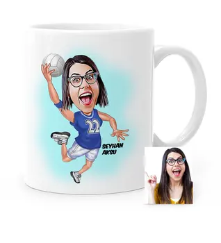 

Personalized Women 'S Hentbol Player Caricature Of White Mug cup