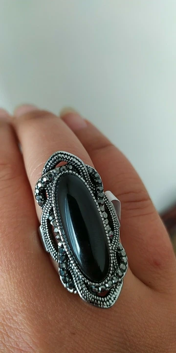 Women Black Stone Antique Silver Ring photo review