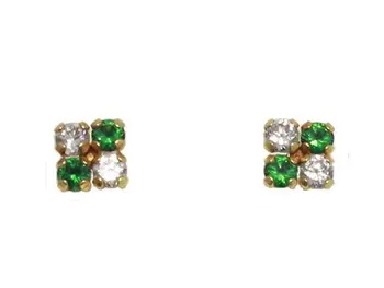 

Earrings yellow gold square with zircons and emeralds
