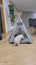 Pet Teepee Dog & Cat Bed White Canvas Dog Cute House-Portable Washable Dog Tents 