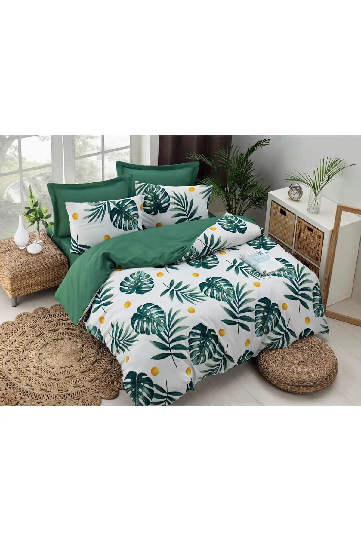 

Home & Home Home Double Easy Iron Duvet Cover Set Monstera Green 200X220 cm