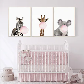 

Baby Girl Pink Woodland Animals with Balloons Nursery Decor Canvas Paintings Wall Art Pictures Posters and Prints Home Decor