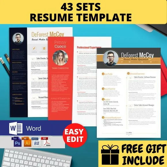 Plantillas de calidad profesional en inglés, Resumen/CV/CL, formato de palabras, 43 juegos
