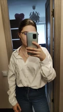 White Blouse Official-Tops Green Shirt Spring-Pocket Oversized Blusas Long-Sleeve Lizkova