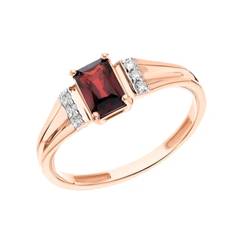 

Gold ring with cubic zirconia and Garnet sunlight sample 585