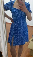 Vestidos Retro de Romance francés para mujer, vestidos informales con estampado Floral, cuello cuadrado, volantes, manga abombada, Midi, 2021