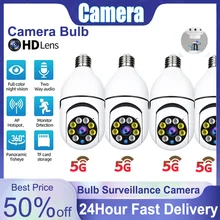 E27 200W 5G Bulb Surveillance Camera Night Vision Full Color Automatic Human Tracking Zoom Indoor Security Monitor Wifi Camera