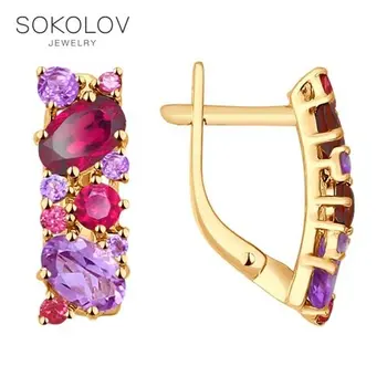 

Sokolov gold drop earrings with stones with insets, fashion jewelry, 585, women's male, long earrings