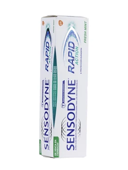 

Sensodyne rapid fresh mint toothpaste 75 ml clinically proven relief and daily protection for sensitive teeth.