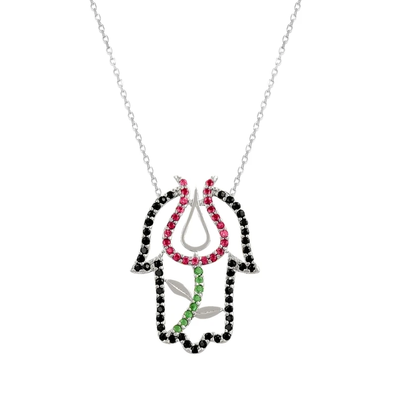 

Armagano Zircon Cubic Zirconia Fatma Master Hand & Tulip Necklace