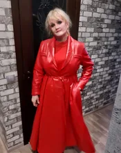 Trench-Coat Skirted Maxi Nerazzurri Long-Sleeve Extra Black Plus-Size Women Fashion Red