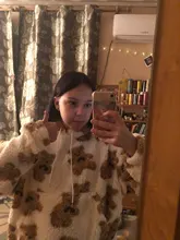 V-hanver-Sudadera con capucha para mujer, suéter con patrón de oso, de felpa cálida, Estilo Vintage coreano, holgado, para invierno, 2020