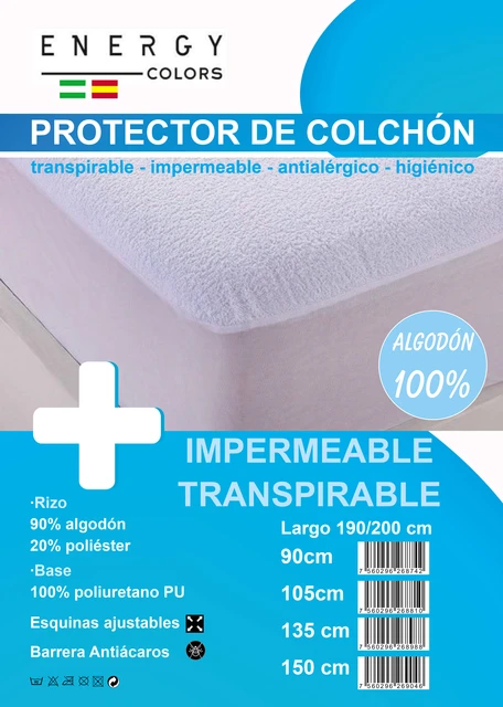 Energy Protector Colchón IMPERMEABLE ABSORBENTE LAVABLE ANTI-ACAROS  AJUSTABLE GOMA EN SU PERÍMETRO RIZO Y PVC - Made Spain - - AliExpress