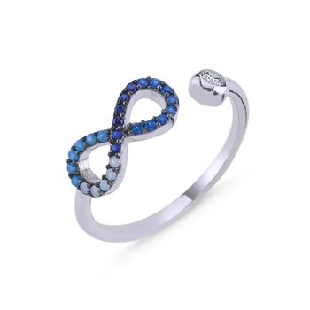 

KUTAYDAN Blue Grayscale Nano Cubic Zirconia Infinity Adjustable Ring 925 Sterling Silver
