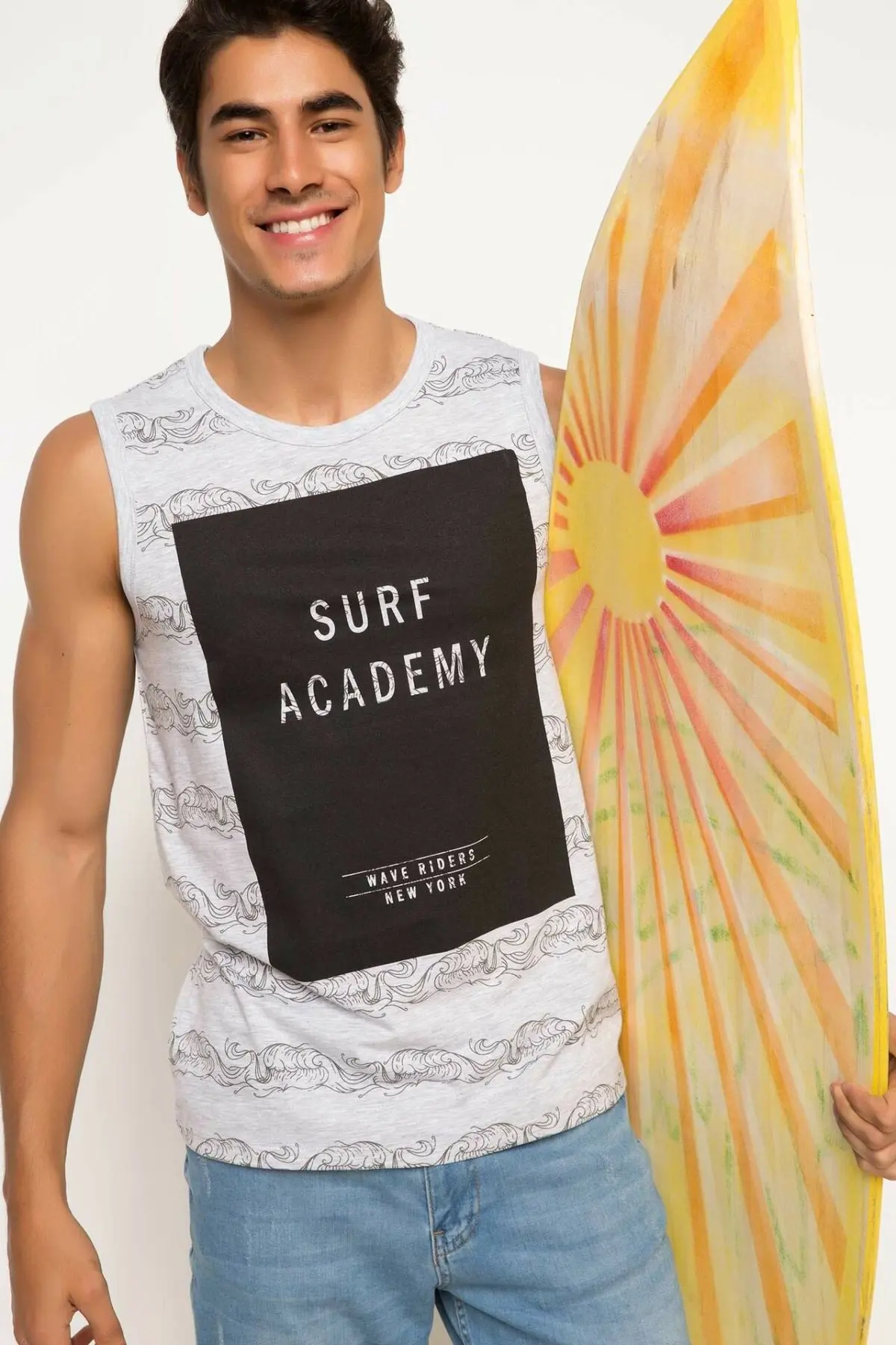 

DeFacto Man Summer Sleeveless White T-Shirts Men Casual Cotton Top Tees Black Images Prints Male Simple Athlete Tops-H0083AZ17SM