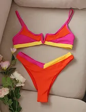 Swimsuits Women Swimwear Bikinis Biquini Beachwear Thong Ribbed Push-Up Ingaga Sexy Solid-Patchwork