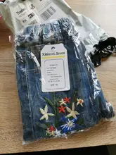 Chumhey-pantalones vaqueros elásticos para niña, pantalones de mezclilla suave de algodón 100%, bordados de flores, ropa para niña