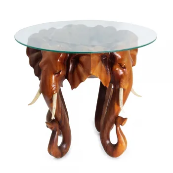 

Souvenir of wood table-three elephants prosperity prosperity wealth protection wealth