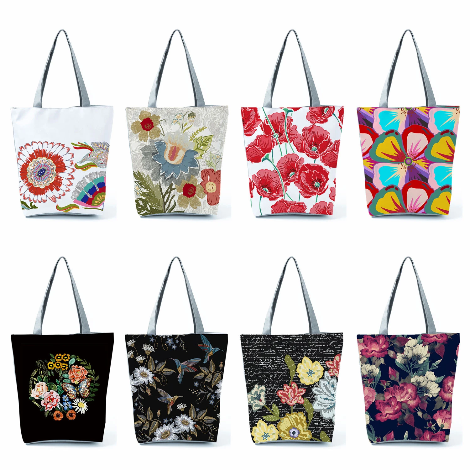 Customized Bright Colors Floral Print Tote Bag For Women Shoulder Bag Ladies Fashion Handbag Large Capacity Shopping Totes Bags