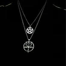 Collar de cadena con colgante de cabeza de cabra y calavera, joyería Vintage, pentagrama, hombre y mujer