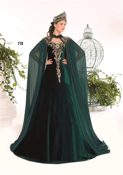 Бархатный кафтан хной в стиле накидка султана Hurrem SML710Green | Свадьбы и торжества
