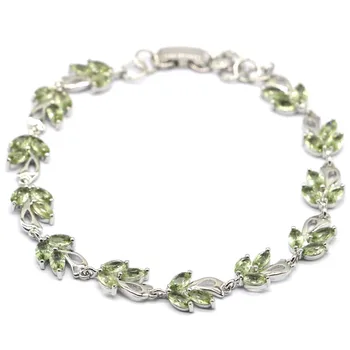 

16x9mm 10.6g Elegant Green Silver Bracelet for Women Created Green Amethyst Wedding Jewelry Daily Wear Length 8.0-9.0inch