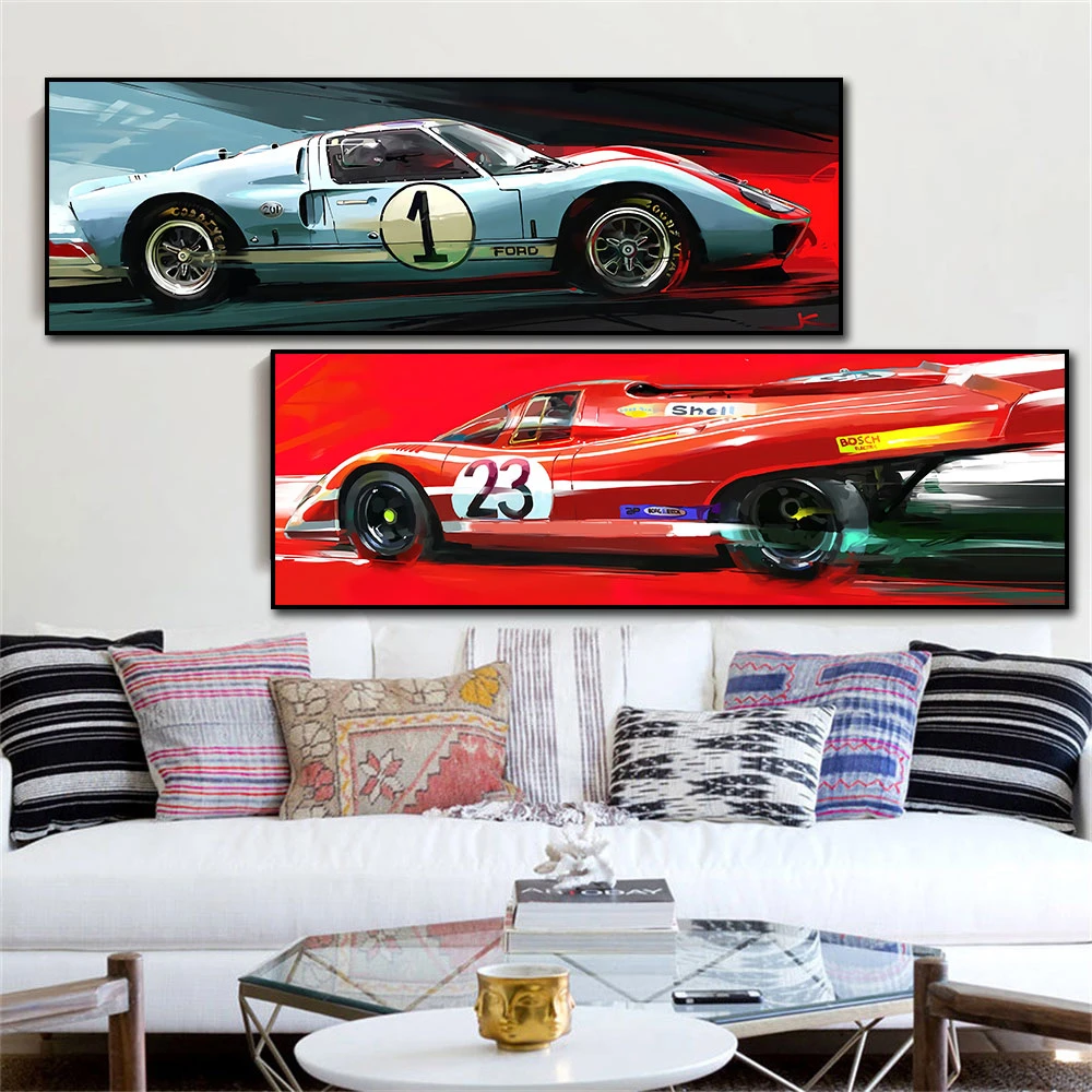 Bemiddelaar Detecteerbaar Onderhoudbaar Auto Kunstwerk Vintage Retro Racing Rode Auto Poster Print Op Canvas  Schilderij Home Decor Muur Foto Voor Woonkamer|Schilderij & Schoonschrift|  - AliExpress