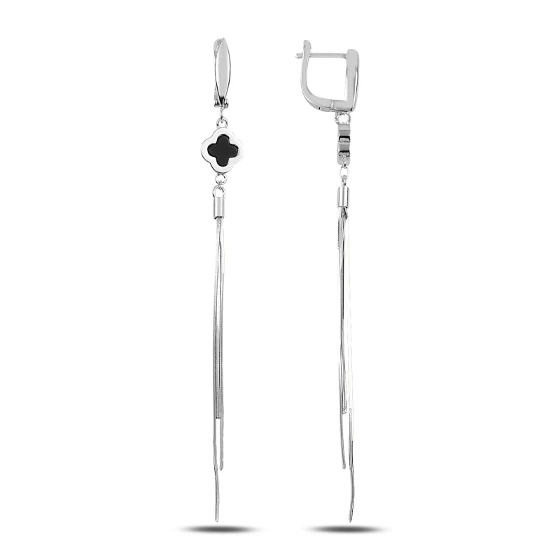 

Silver 925 Sterling Zircon Cubic Zirconia Dangle Clover J Earrings