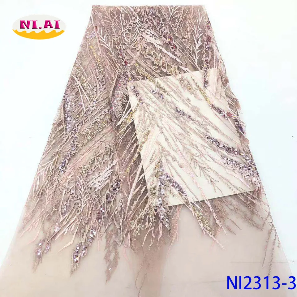 Lace Dresses New Sequin Fabric, African Wedding Materials Party Tulle Lace, Nigeria Embroidery Lace Ni2313