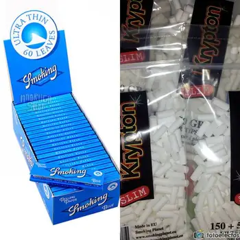 

50 Libritos paper rolling Tuxedo Blue 70x37mm + 4000 filters Krypton 6mm