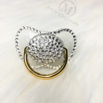 

MIYOCAR handmade bling white rhinestone pacifier queen and King style pacifier dummy ideal gift baby showe PBW