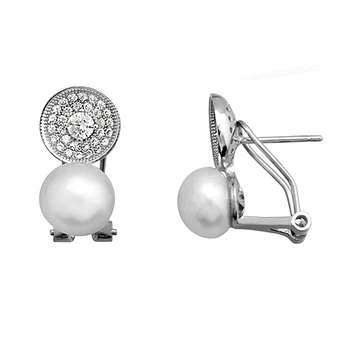 

Sterling silver earrings 925m with rhodium plated 19.5mm silver you and I rennet microengaste cubic zirconia cultured pearl