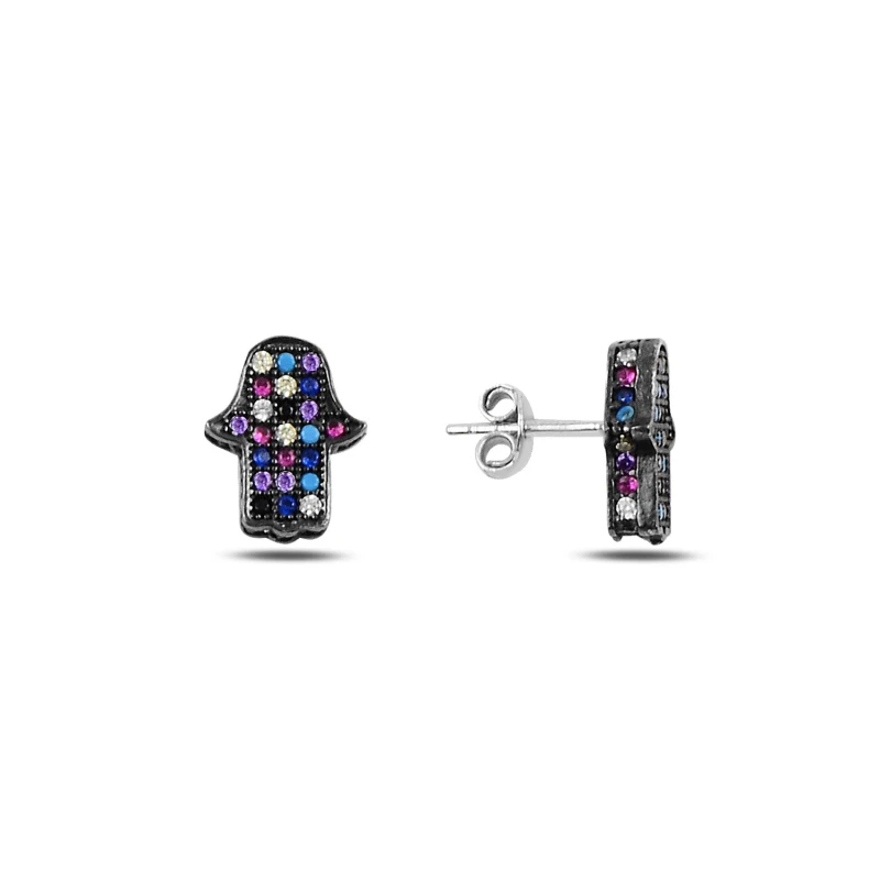 

Silver 925 Sterling Mixed Color Zircon Stone 3D Fatma Master Hand Earring