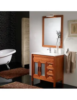 

BATHROOM FURNITURE WITH SINK AND MIRROR WITH LIGHT (80 cm) CHERRY COLOR (2 doors and 3 drawers)