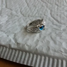 Anillo de búho de ojo de demonio de Plata de Ley 925 auténtica para mujer, chica y amantes, Animal Retro, anillo ajustable abierto, joyería llamativa, regalo