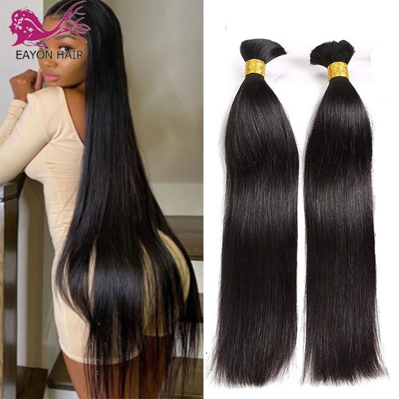 

EAYON Remy Human Hair Brazilian Straight Bundle Hair For Braiding In Natural Color 8 To 30Inch Crochet Braids No Weft Hair Bulk