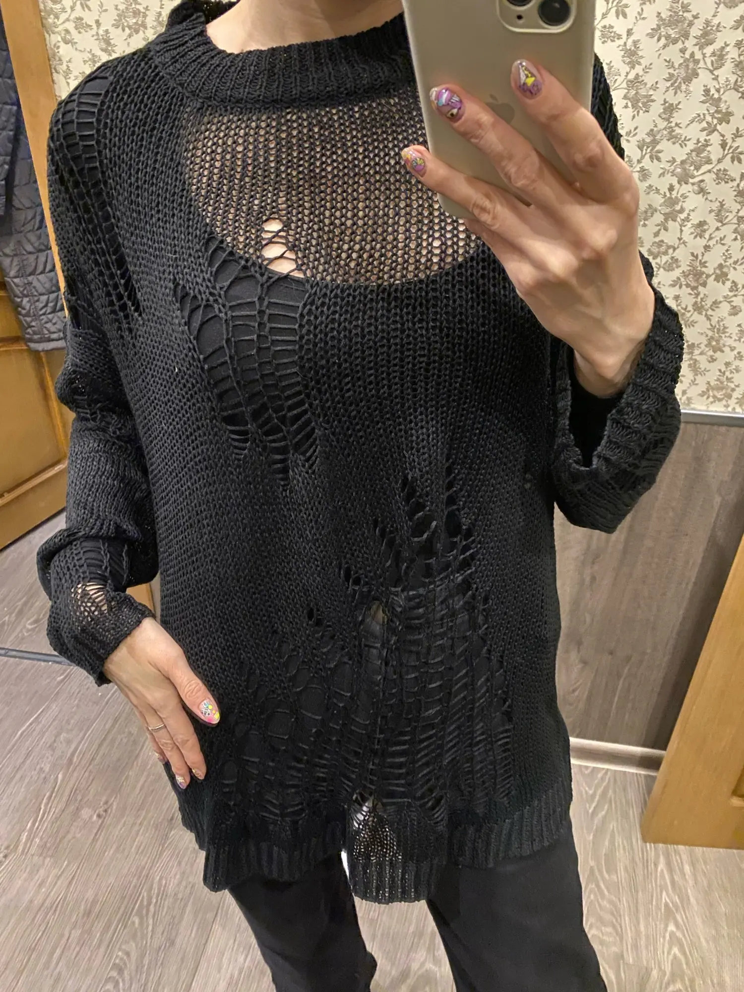 Grunge Punk Loose Knitting ripped Pullover photo review